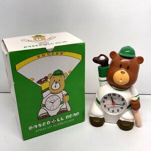 Vintage Rhythm Japan Baseball Bear Talking Speak-Up Alarm Clock 4RE499-R03 New